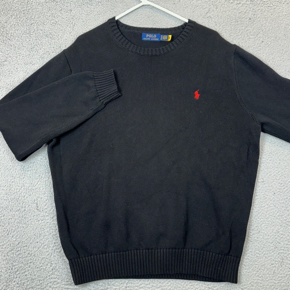Polo Ralph Lauren Sweater Men 2XL Crewneck Black Red Pony Logo Knit Pullover EUC